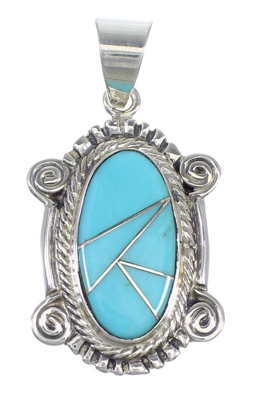 Turquoise Inlay Southwest Silver Pendant QX77459