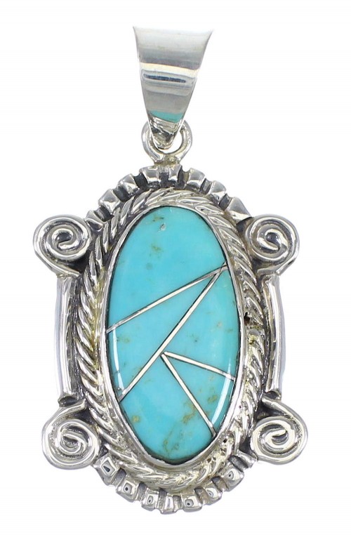 Turquoise Inlay Southwest Sterling Silver Pendant QX77461