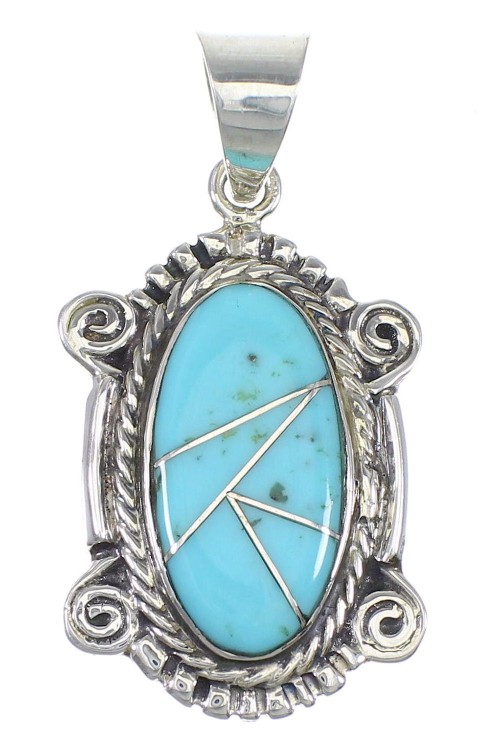 Turquoise Inlay Southwestern Sterling Silver Pendant QX77463