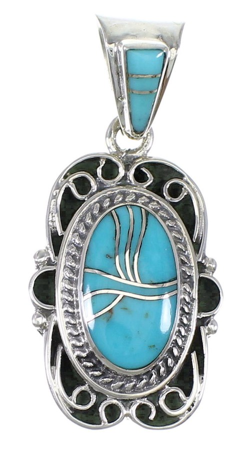 Turquoise Inlay Southwest Authentic Sterling Silver Pendant QX77465