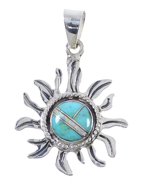 Sterling Silver Turquoise And Opal Southwestern Sun Pendant UX75589