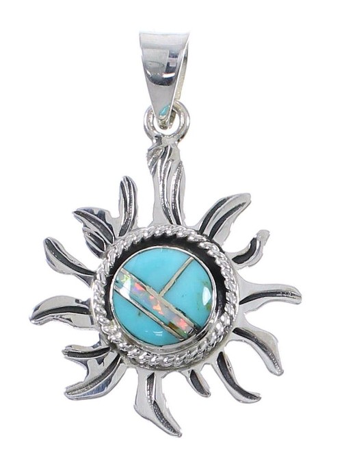 Southwest Sterling Silver Turquoise And Opal Sun Pendant UX75590