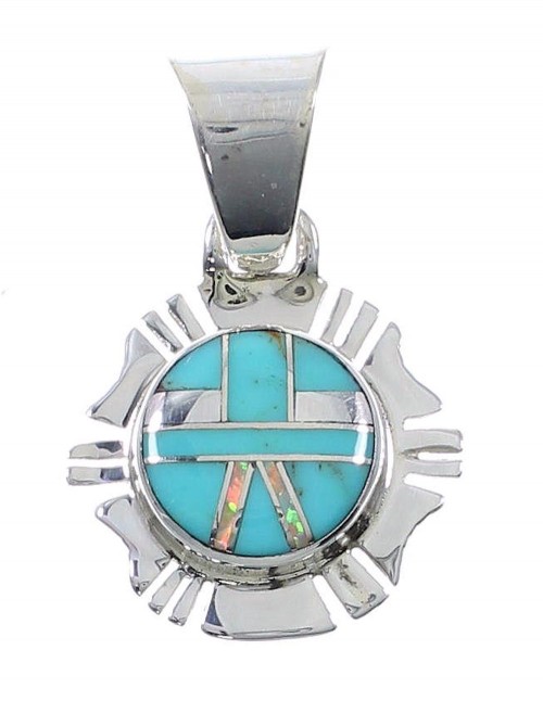 Southwest Sterling Silver Turquoise And Opal Inlay Pendant UX75623