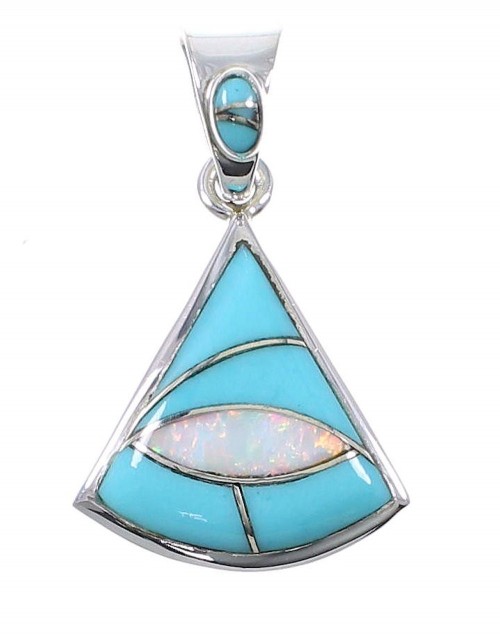 Sterling Silver Turquoise And Opal Inlay Southwest Pendant UX75628