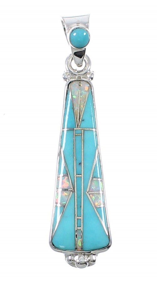 Sterling Silver Turquoise And Opal Southwestern Pendant UX75639