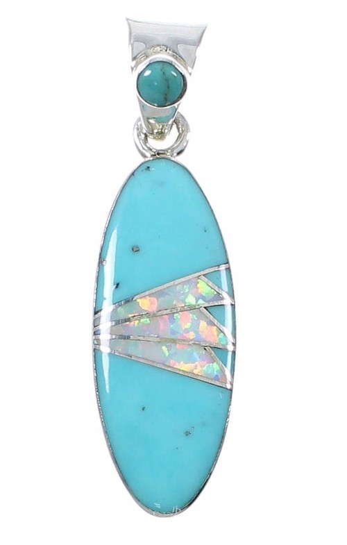 Sterling Silver Turquoise And Opal Inlay Southwestern Pendant UX75649