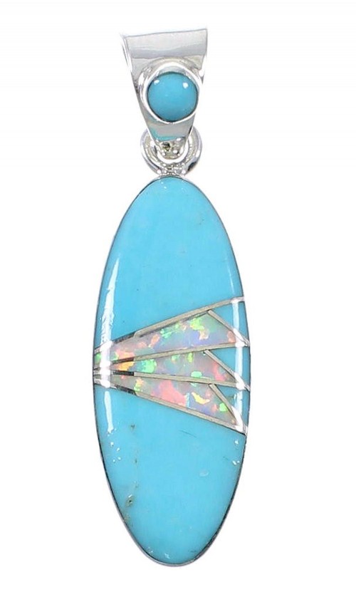 Sterling Silver Turquoise And Opal Inlay Southwest Pendant UX75652