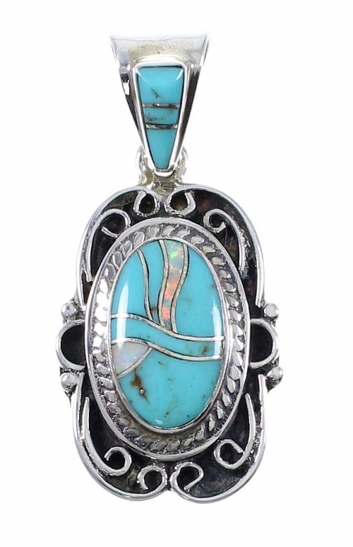  Southwest Sterling Silver Turquoise And Opal Inlay Pendant UX75655