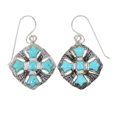 Southwest Sterling Silver Turquoise And Opal Hook Dangle Earrings WX76402