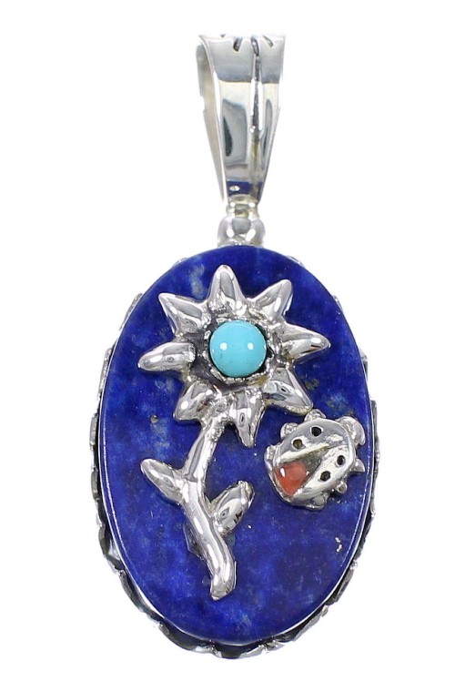 Southwest Silver Multicolor Flower Ladybug Pendant YX75579