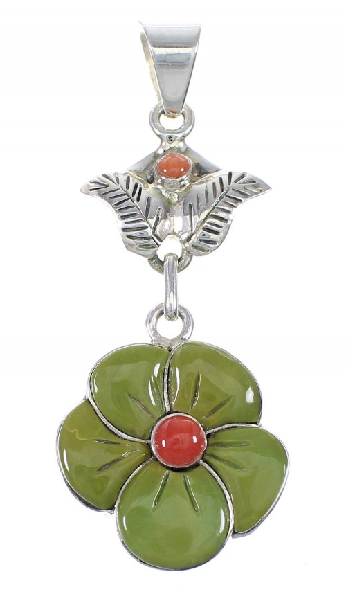 Turquoise Coral And Silver Flower Pendant YX75610