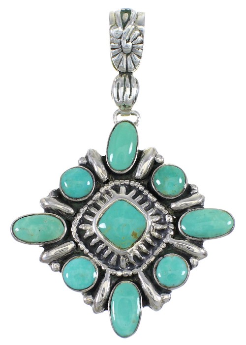 Turquoise Southwestern Silver Slide Pendant YX77444