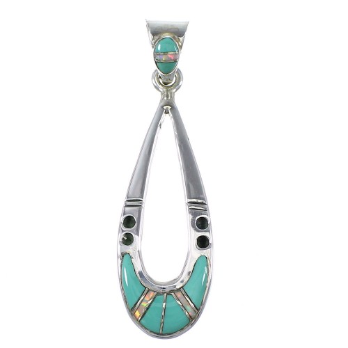 Opal Turquoise And Silver Southwestern Pendant YX76015