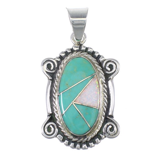 Silver Turquoise And Opal Southwest Pendant YX76044