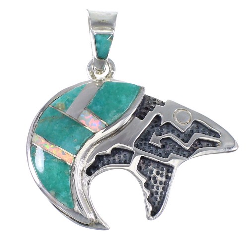 Sterling Silver Turquoise And Opal Bear Arrow Pendant YX77561