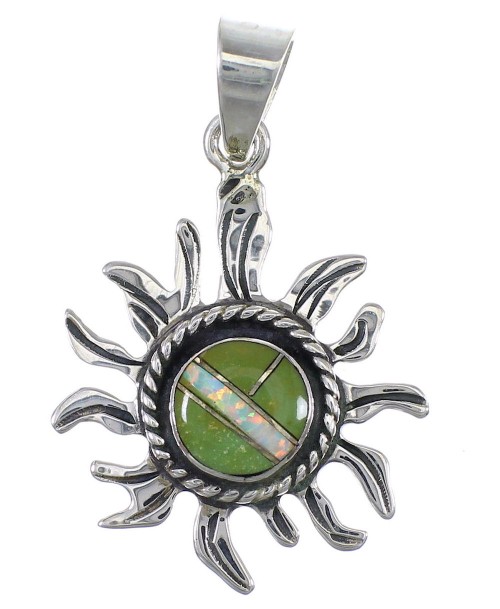 Southwest Silver Turquoise And Opal Sun Pendant YX77568