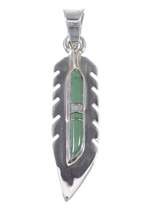 Silver Turquoise And Opal Feather Pendant YX77578