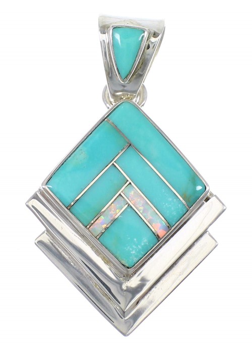 Opal And Turquoise Silver Southwestern Pendant YX77646