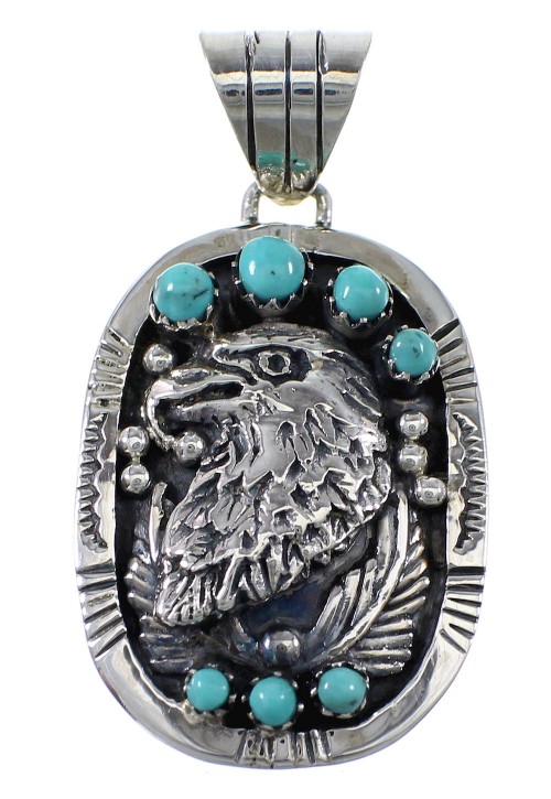 Authentic Sterling Silver And Turquoise Eagle Pendant AX77023