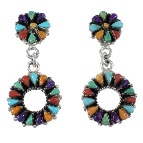 Southwestern Sterling Silver Multicolor Needlepoint Post Dangle Earrings QX76638