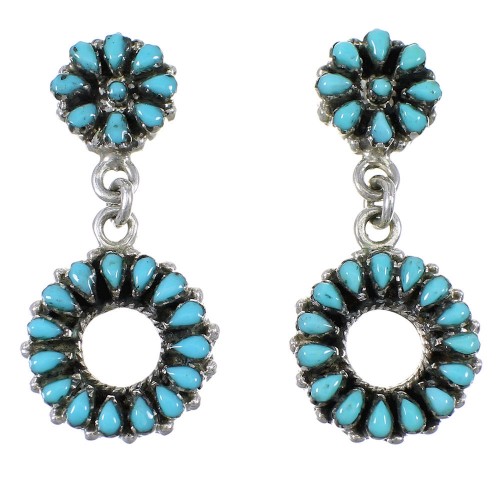 Turquoise Needlepoint Authentic Sterling Silver Southwest Post Dangle Earrings QX76646