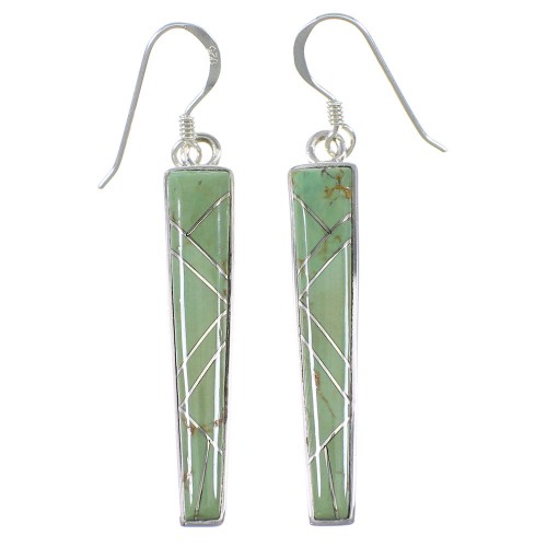 Southwestern Silver Turquoise Inlay Hook Dangle Earrings QX76611