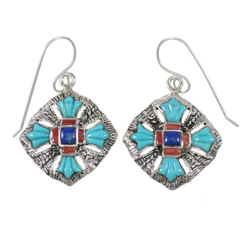 Multicolor Southwest Authentic Sterling Silver Hook Dangle Earrings QX76661