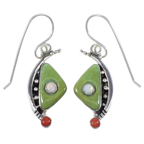 Sterling Silver Southwestern Multicolor Hook Dangle Earrings QX76768