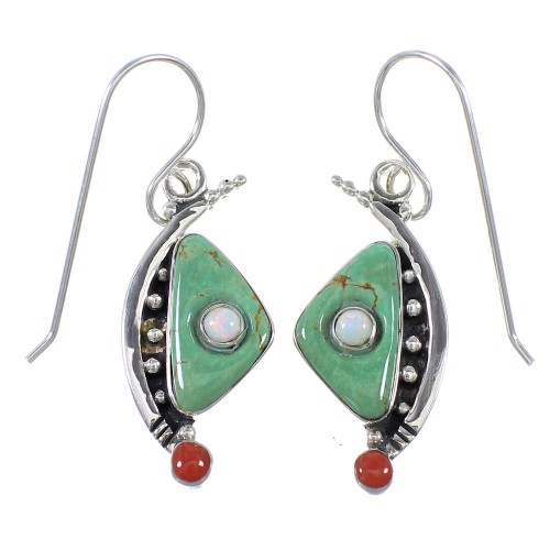 Authentic Sterling Silver Southwest Multicolor Hook Dangle Earrings QX76769