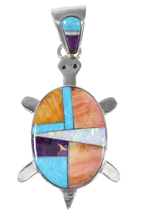 Southwest Silver Multicolor Turtle Pendant YX77688