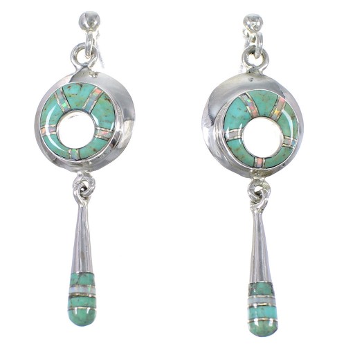 Turquoise And Opal Sterling Silver Post Dangle Earrings AX76904