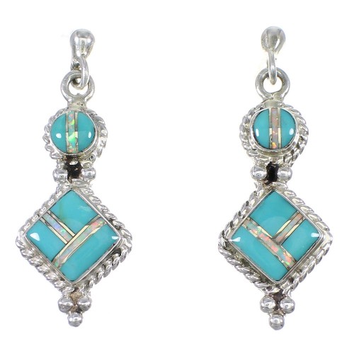 Turquoise And Opal Inlay Silver Post Dangle Earrings AX76910