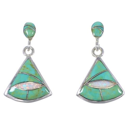 Sterling Silver Turquoise And Opal Inlay Post Dangle Earrings AX76912