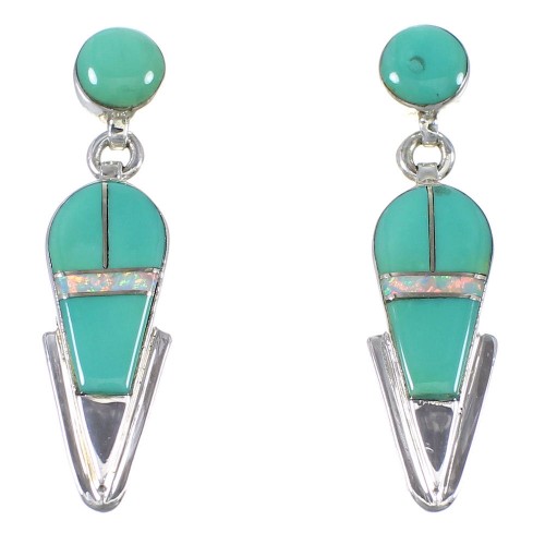Authentic Sterling Silver Turquoise And Opal Post Dangle Earrings AX76920