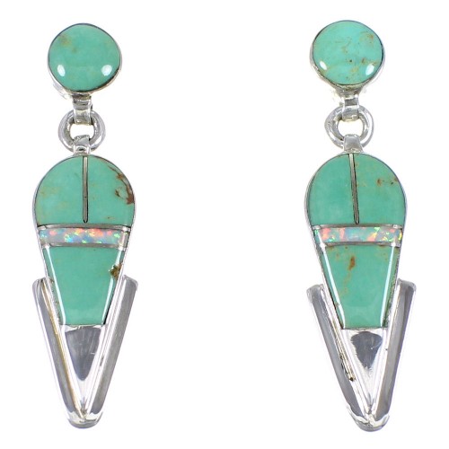 Silver Turquoise And Opal Southwest Post Dangle Earrings AX76921