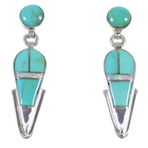 Silver Turquoise And Opal Southwestern Post Dangle Earrings AX76924