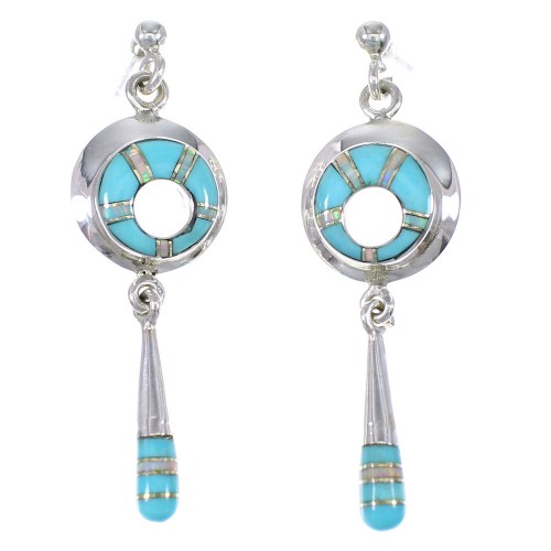 Turquoise Opal Inlay Southwest Silver Post Dangle Earrings QX76300