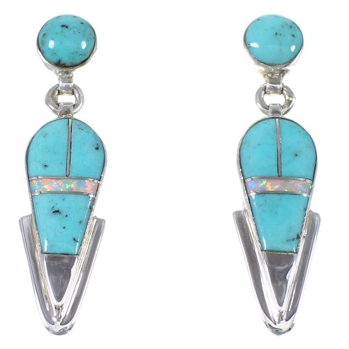 Turquoise Opal Inlay Southwestern Authentic Sterling Silver Post Dangle Earrings QX76319