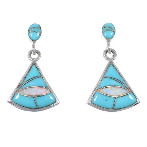 Turquoise Opal Inlay Southwest Genuine Sterling Silver Post Dangle Earrings QX76324