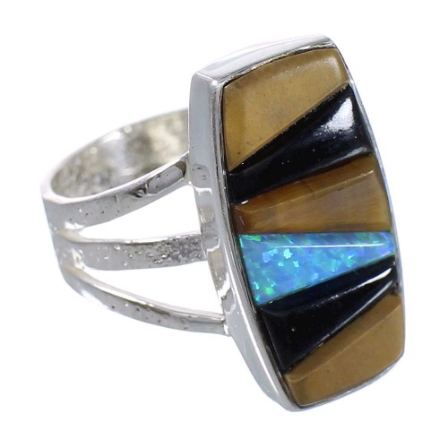 Multicolor Silver Southwestern Ring Size 8 QX78409