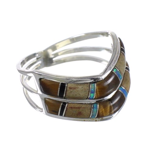 Multicolor Inlay Silver Southwestern Ring Size 7 QX78561