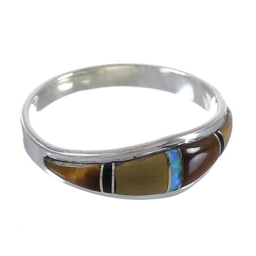 Multicolor Inlay Southwest Sterling Silver Ring Size 6 QX78586