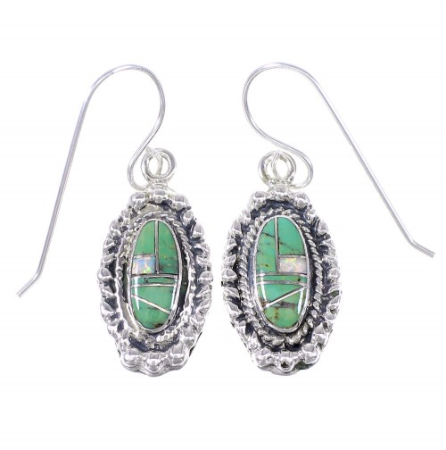 Turquoise And Opal Silver Southwestern Hook Dangle Earrings QX82084