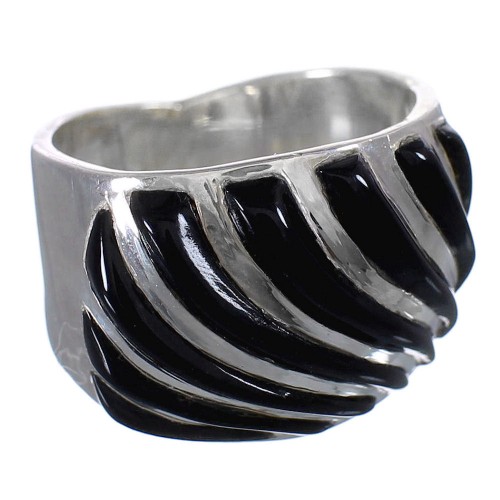 Southwestern Genuine Sterling Silver Onyx Jewelry Ring Size 8-1/2 QX81371