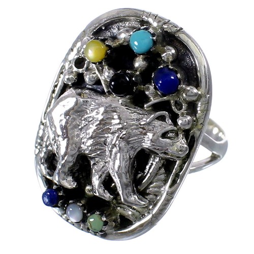 Genuine Sterling Silver Bear Multicolor Turquoise Ring Size 5 UX84059