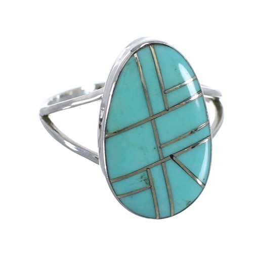 Turquoise Inlay Genuine Sterling Silver Jewelry Ring Size 7-3/4 AX85889