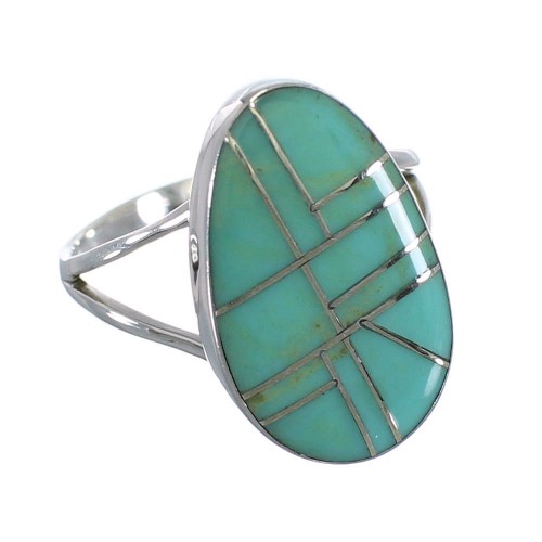 Southwest Turquoise Inlay Silver Jewelry Ring Size 8-1/4 AX85937