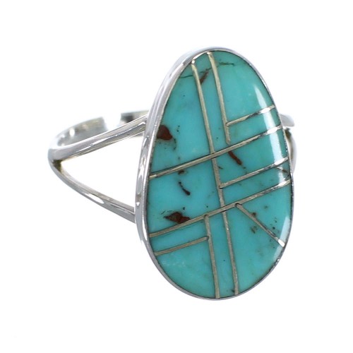 Southwestern Genuine Sterling Silver Turquoise Ring Size 8-1/4 AX85959