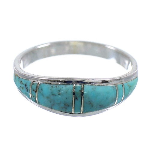 Silver Southwestern Turquoise Inlay Ring Size 6-1/4 AX86189