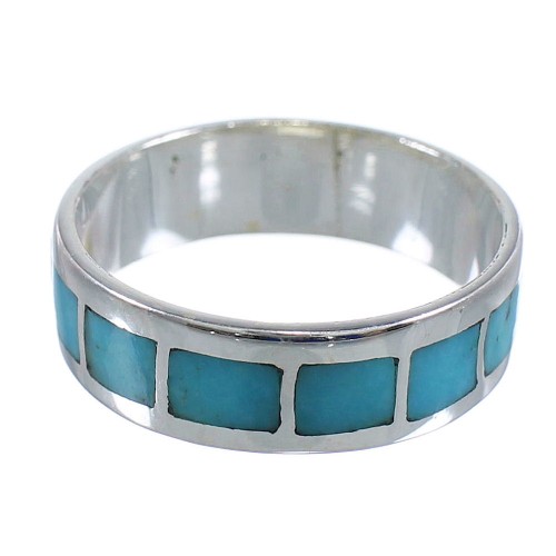 Silver Turquoise Inlay Jewelry Southwest Ring Size 5 AX86240